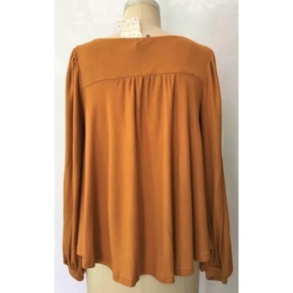 FREE PEOPLE GINGER DEVIN AUTUMN PEARL BISHOP SLEEVE HENLEY KNIT TOP XS NWT - Picture 7 of 14